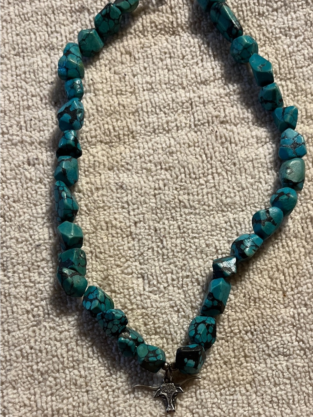Carolyn Pollack Relios 925 Sterling Silver Longhorn Turquoise Necklace